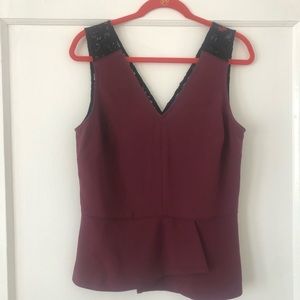 Burgundy/Wine colored peplum top w: black lace